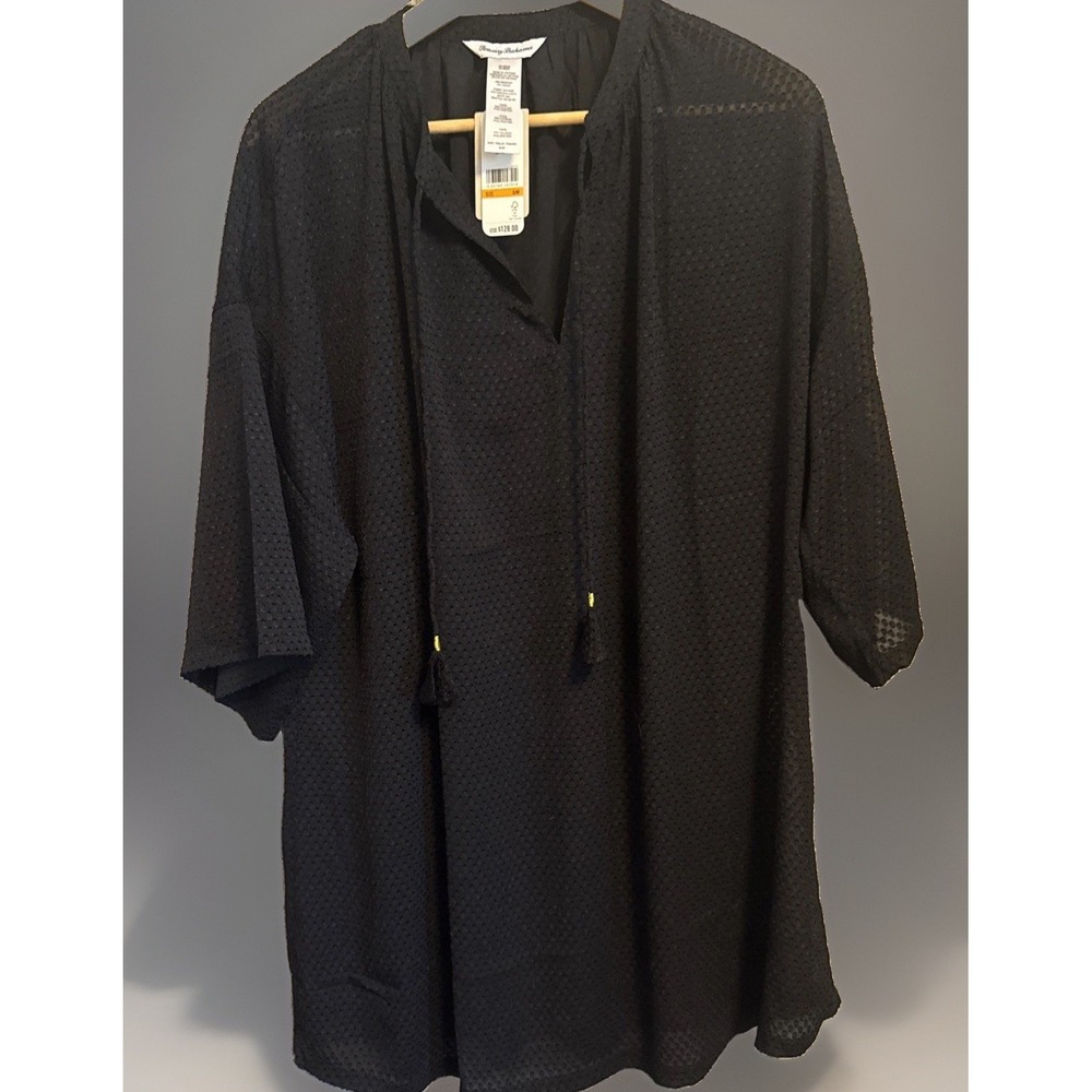 Tommy Bahama Textured Dot Tunic Cover Up Black Women Size S/M SS500707 NEW